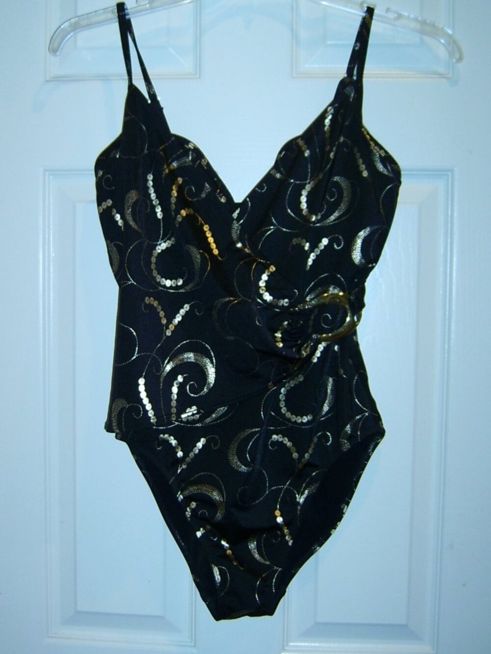 Shape FX Swim 1-Piece Black & Gold Swimsuit, Size 12